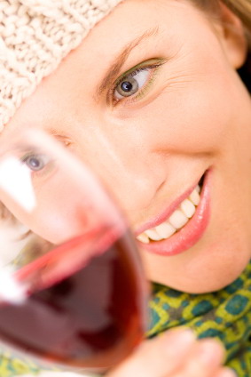 women with wine glass close