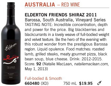 Aug 31 2013 Elderton Shiraz