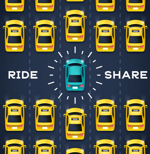 Crowdsourced transportation services and private taxi driving concept.