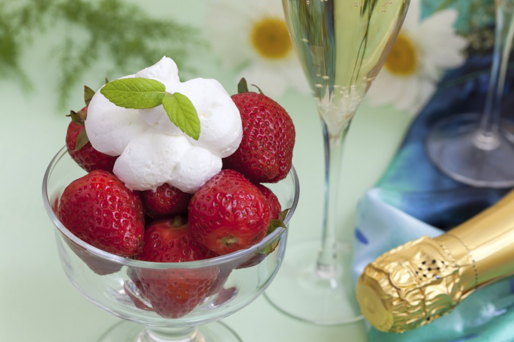 strawberries whipped cream champagne