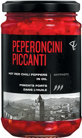 PC® BLACK LABEL PEPERONCINI PICCANTI HOT RED CHILI PEPPERS IN OIL ANTIPASTO 280 mL BIL 6038303588 NG775190 BTR14