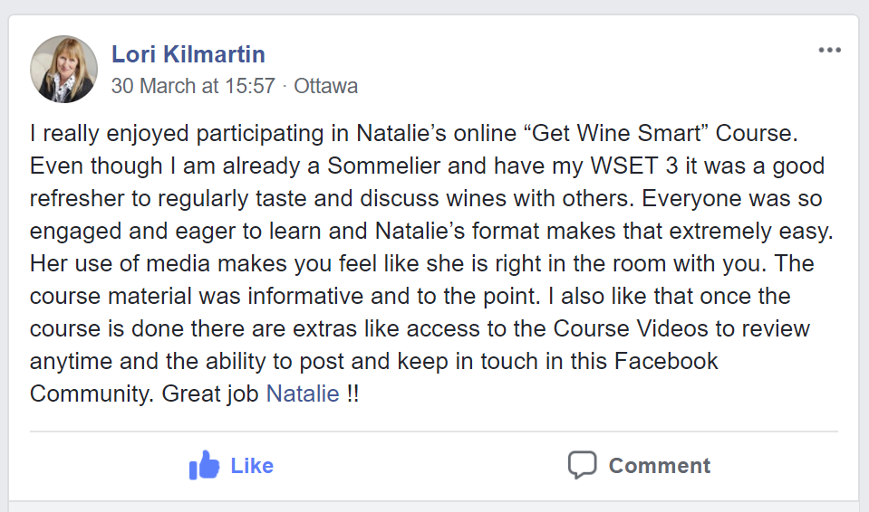 Testimonial about Natalie's course by Lori Kilmartin
