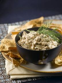 Warm Mushroom Dip With Baked Pita Crisps